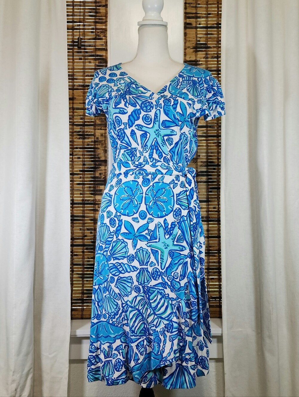 Lilly Pulitzer Adriel Wrap Dress Large L Shorely Blue Sailor’s Valentine
